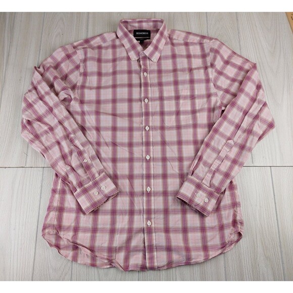 Bonobos Slim Fit Shirt Mens Large Pink Plaid Button Down Lightweight Casual - Picture 1 of 5